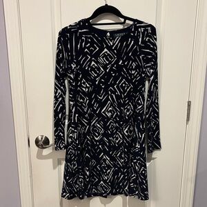 Lauren Ralph Lauren Navy and White Long Sleeve Dress